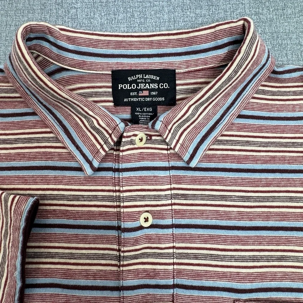 Ralph Lauren‎ Polo Jeans Co Striped Polo Shirt XL Blue Red Cotton Casual
